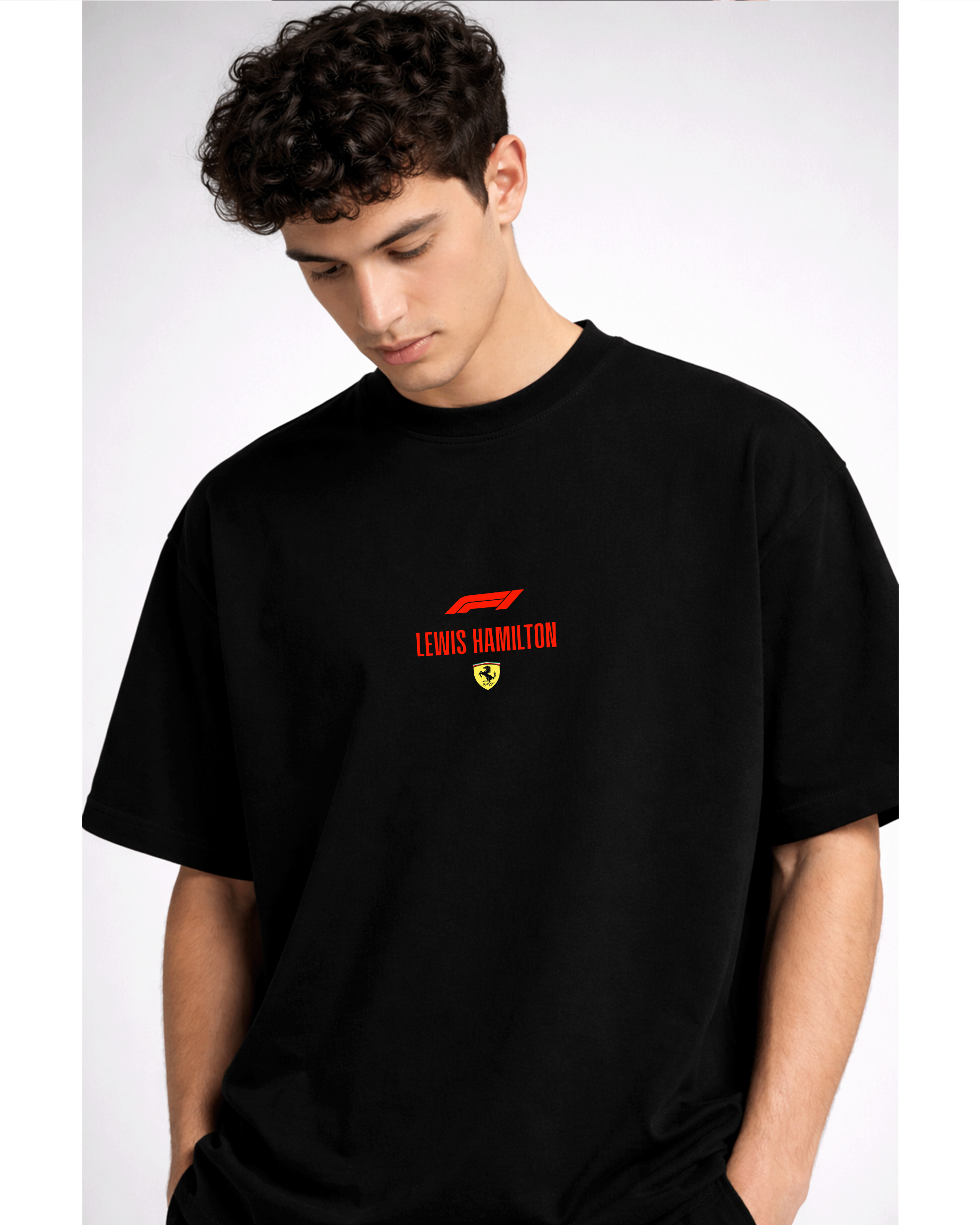 Lewis Hamilton F1 Graphic T-Shirt – Formula 1 Racing Oversized Black Tee