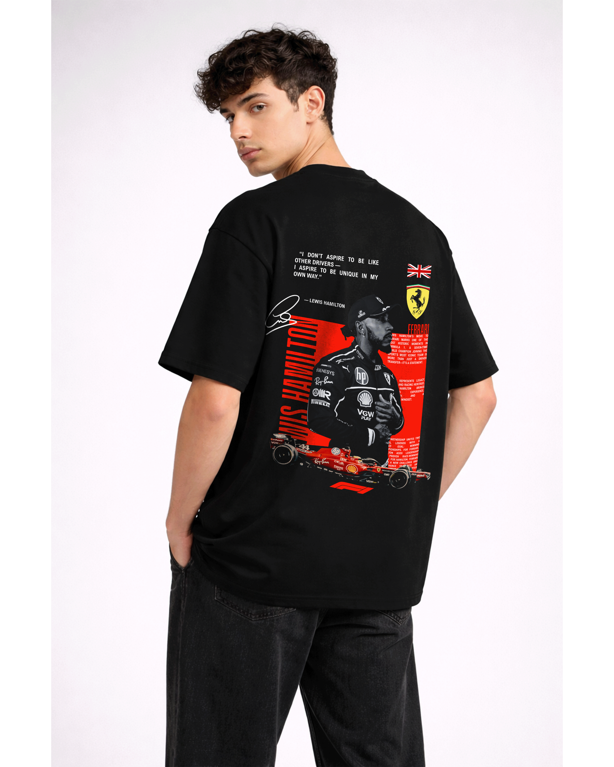 Lewis Hamilton F1 Graphic T-Shirt – Formula 1 Racing Oversized Black Tee