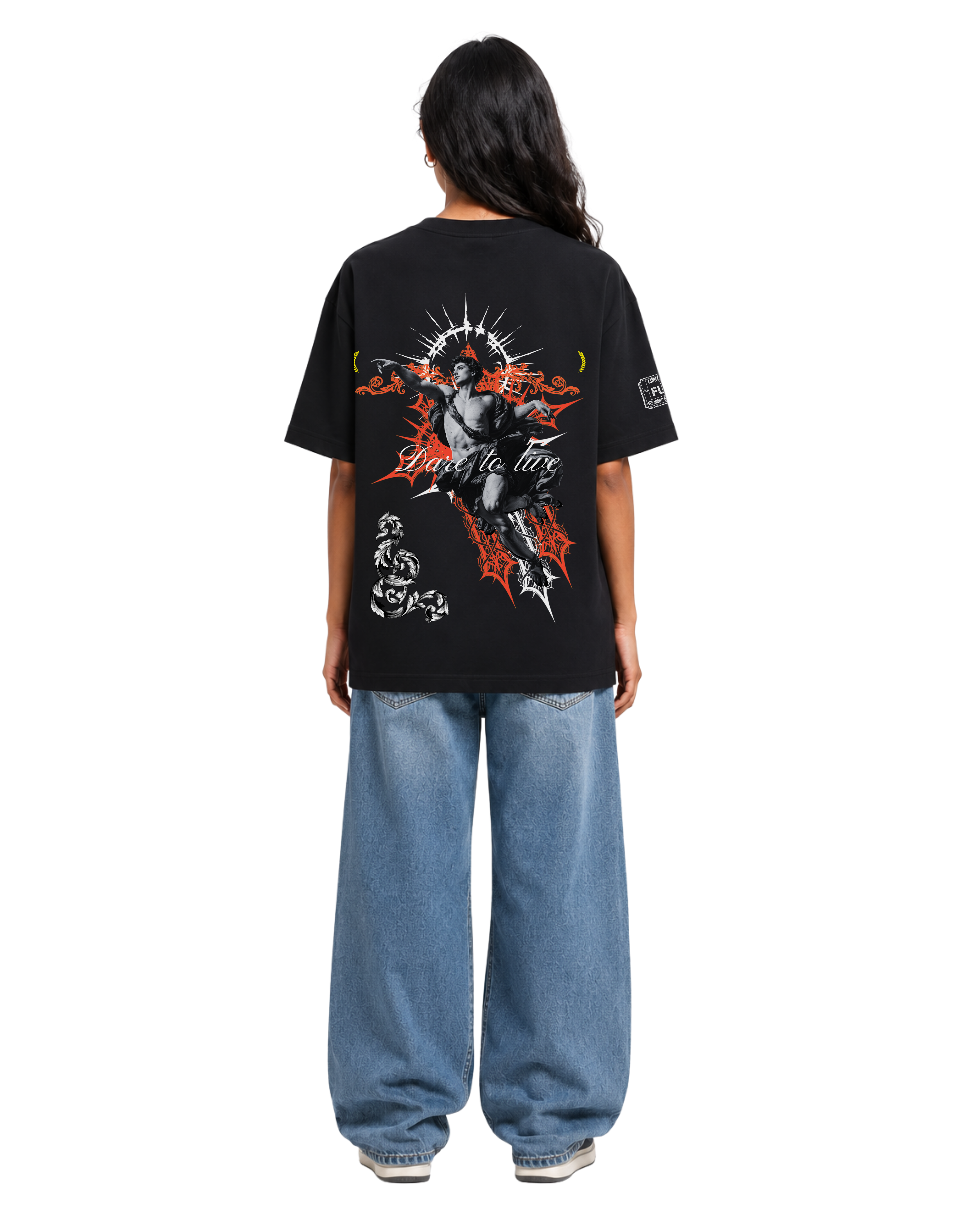Gothic Angel Oversized Black T-Shirt
