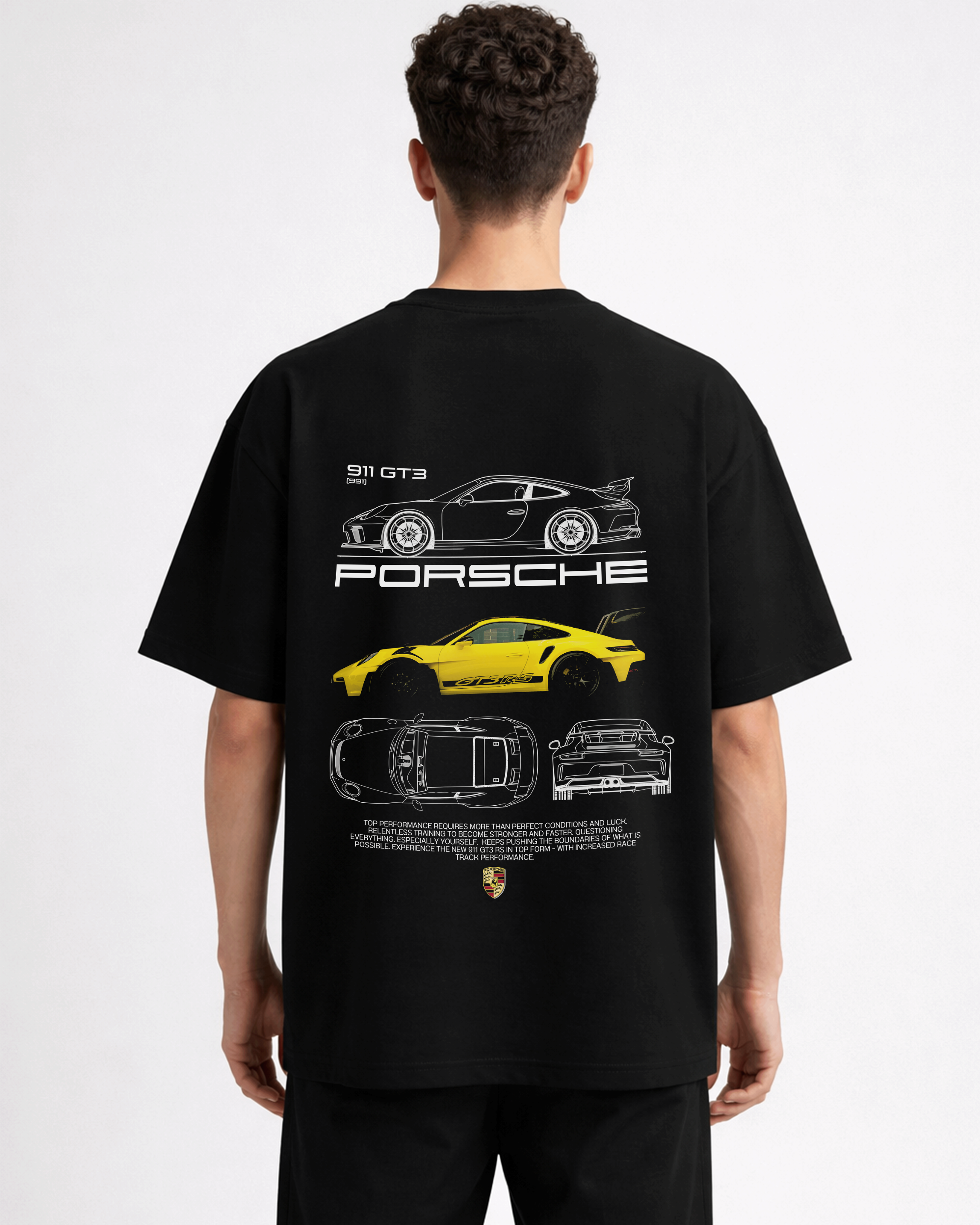 Porsche 911 GT3 Graphic T-Shirt – Oversized Black Streetwear Tee